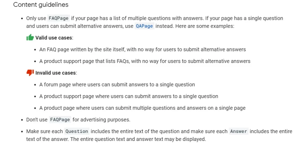 تعدادی از قوانین گوگل برای اسکیمای سوالات متداول